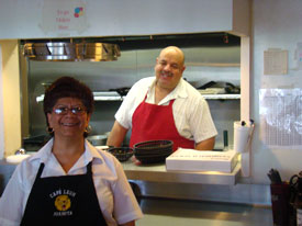 Head Chef Juan Valadez and Juana Valadez in the Cafe Leon kitchen